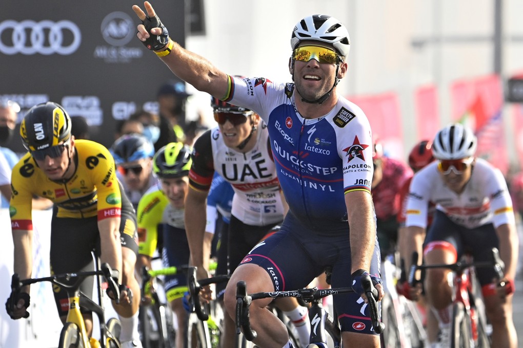 Mark Cavendish after winning the UAE Cycling Tour second stage event from Hudayriyat Island to the Abu Dhabi Breakwater. Photo: AP