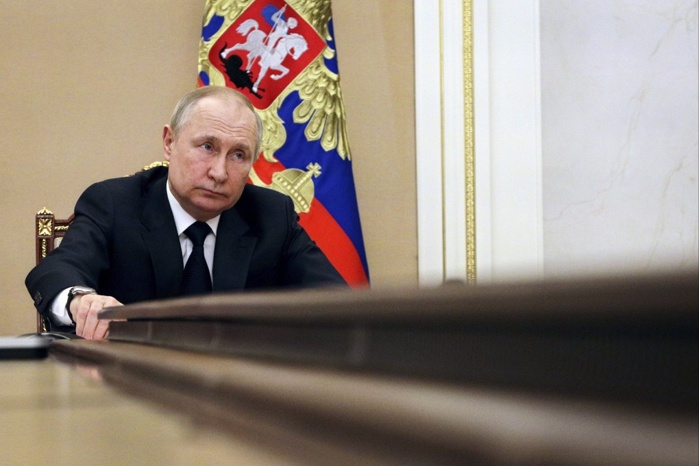 Russian President Vladimir Putin chairs a meeting with members of the government via teleconference in Moscow on  Thursday. Photo: AP