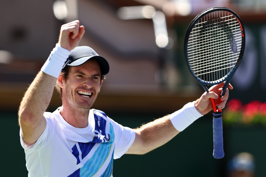 Andy Murray celebrates match point and his 700th tour victory against Taro Daniel at the Indian Wells Tennis Garden. Photo: AFP