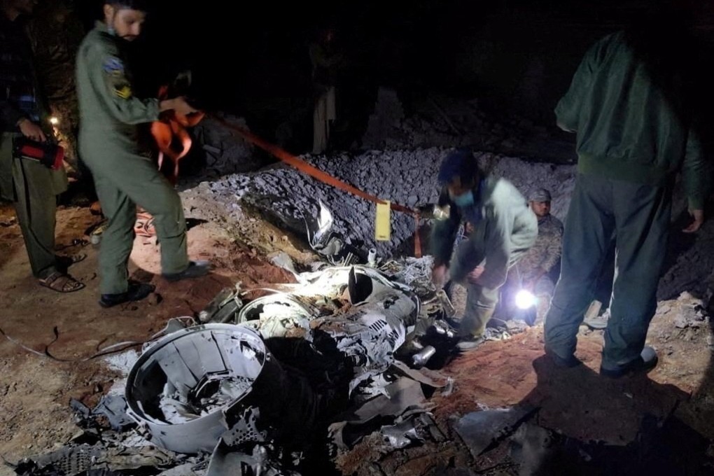 Pakistani security sources say this is the remains of a missile fired from India. Photo: Reuters