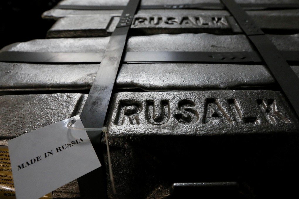 A 2016 file picture of aluminium ingots at a foundry operated by Rusal in Siberia. Photo: Reuters