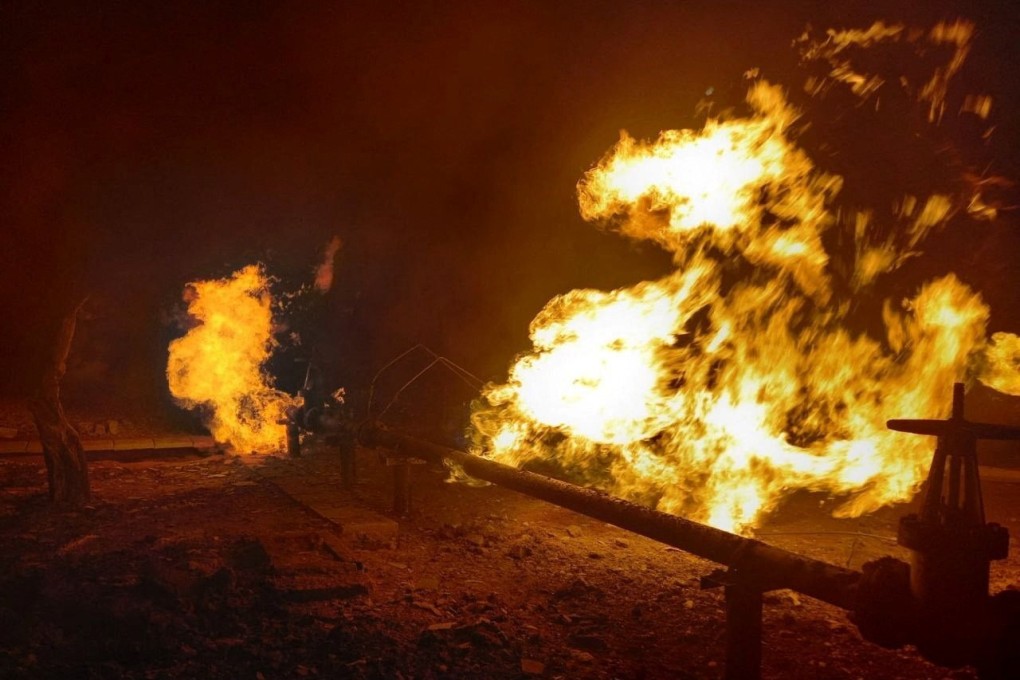 A gas facility on fire as Russian shelling on Ukraine continues. Photo: Reuters