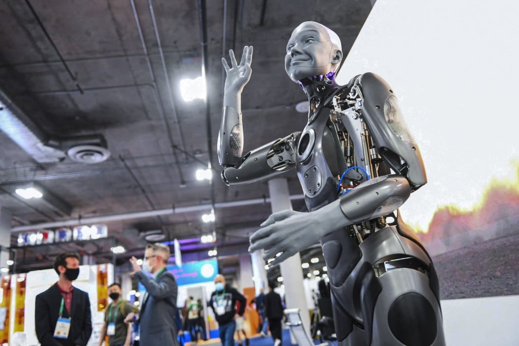 The Engineered Arts Ameca humanoid robot gestures during the Consumer Electronics Show on January 5 in Las Vegas, Nevada. Governance and ethics around AI are coming under increasing scrutiny as firms continue to embrace the emerging technology. Photo: AFP