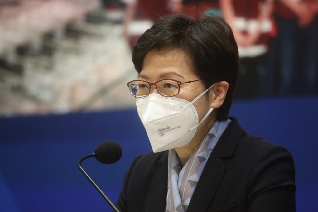 Chief Executive Carrie Lam holds a press conference to give updates on Hong Kong’s fight against its fifth wave of Covid-19, on March 17. Photo: Pool