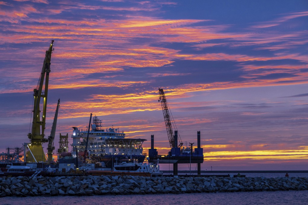 Russian pipe-laying ship ‘Akademik Tscherski’ which is on deployment for the further construction of the Nord Stream 2 Baltic Sea pipeline. Photo: dpa via AP,