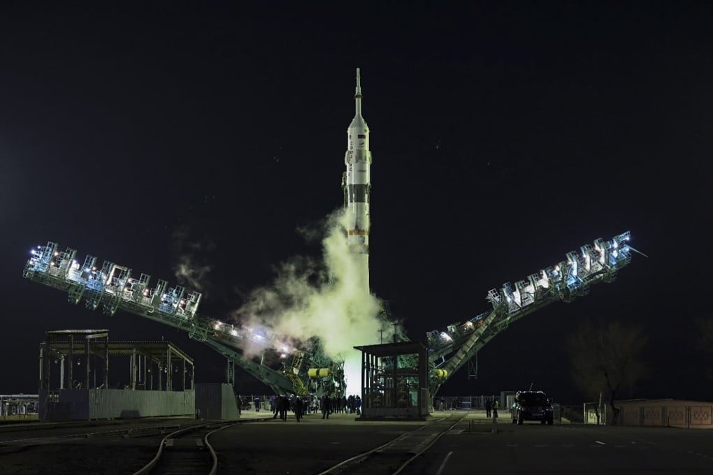The Russian Soyuz MS-21 spacecraft, carrying a crew of Roscosmos cosmonauts prepares for launch to the International Space Station (ISS) from Kazakhstan on March 18. Photo: EPA-EFE / Roscomos Press Service