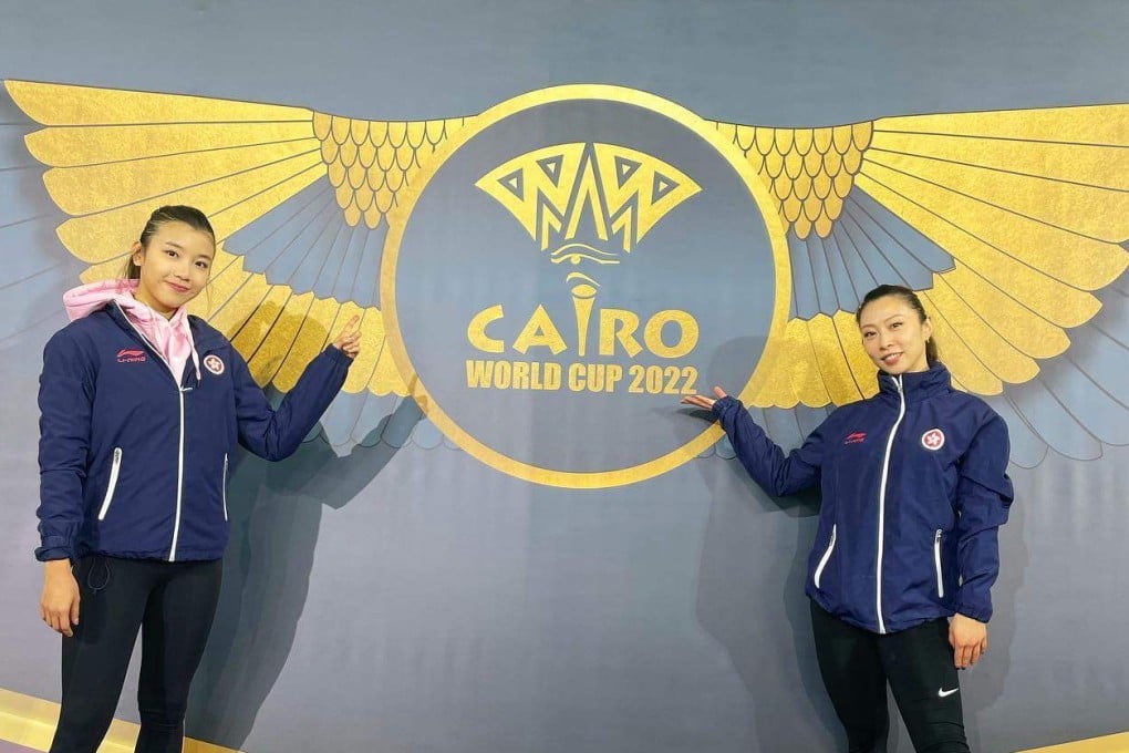 Hong Kong gymnastics team athletes Charlie Chan Cheuk-lam and Angel Wong Hiu-ying after competing at the FIG World Cup in Cairo, Egypt. Photo: Facebook / Angel Wong