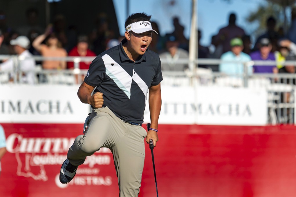 Carl Yuan celebrates winning the Chitimacha Louisiana Open. Photo: AP