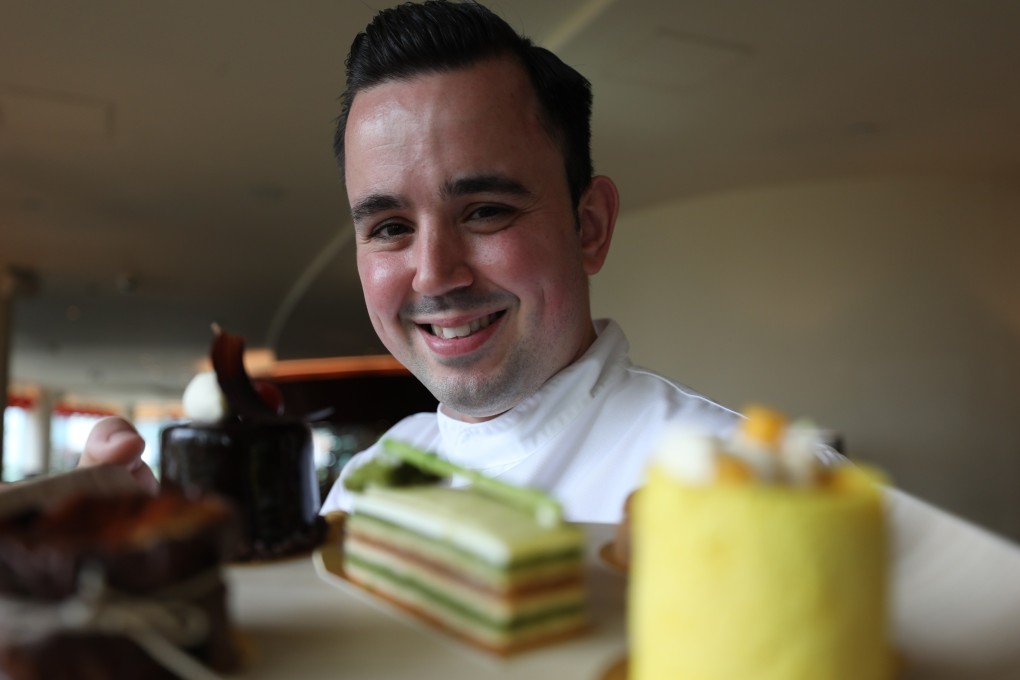Pastry chef David Puig Zaragoza at the Conrad Hong Kong with some of his dessert creations. Photo: Xiaomei Chen