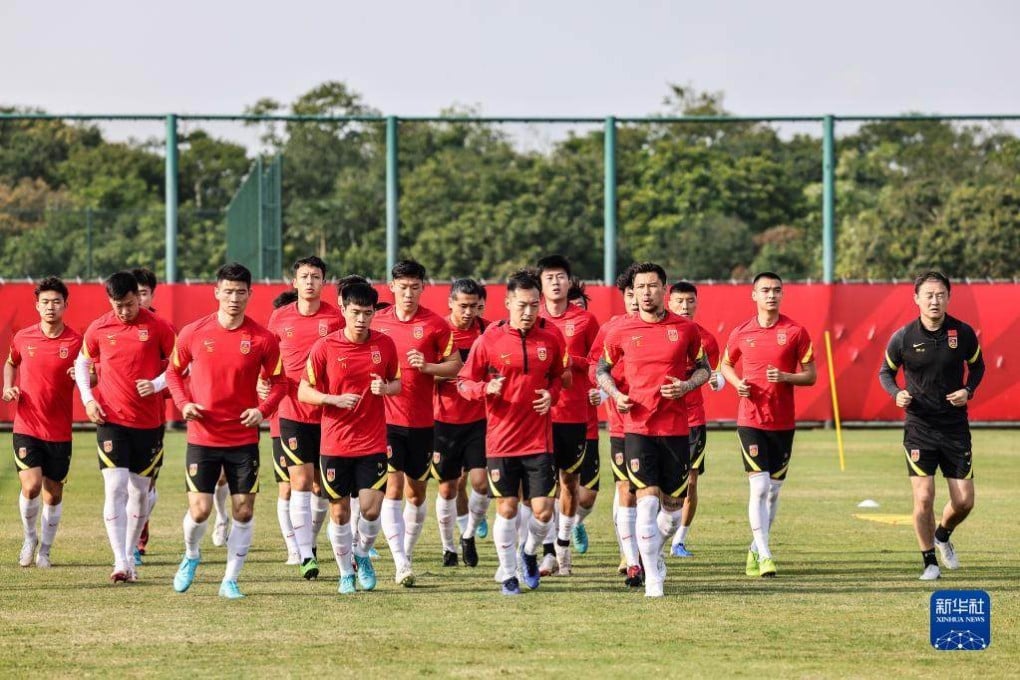 Team China at a training session in Hainan before leaving for Middle East for the two last 2022 World Cup Asian zone qualifiers against Saudi Arabia and Oman. Photo: Xinhua