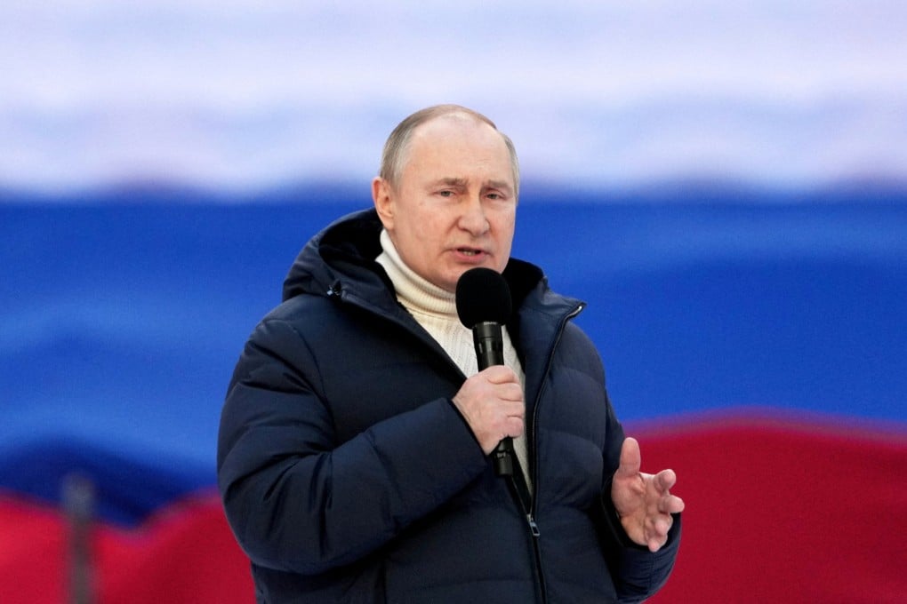 Russian President Vladimir Putin
wears a US$14,000 Loro Piana coat with a US$3,000 roll-neck jumper at a concert marking the eighth anniversary of Russia’s annexation of Crimea at Luzhniki Stadium in Moscow, Russia, on March 18, 2022. Photo: Reuters