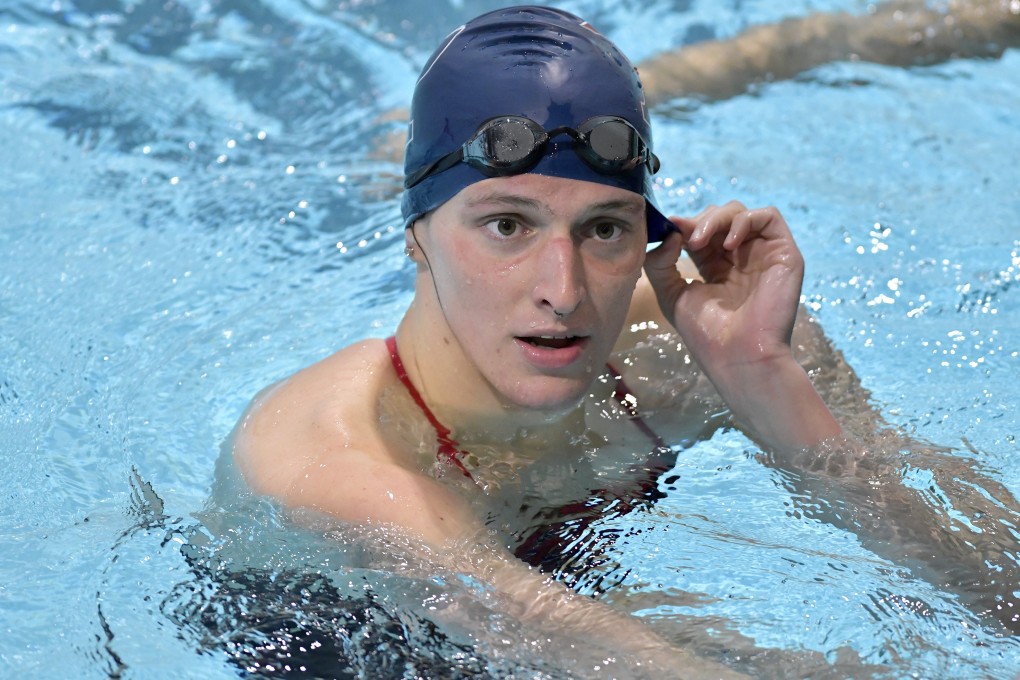 Lia Thomas speaks to her coach after winning the 500m freestyle during a meet with Harvard on January 22 at Harvard University in Cambridge, Massachusetts. Photo: AP