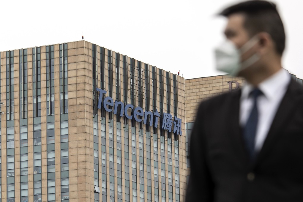 Signage for Tencent Holdings atop an office building in Shanghai on March 22, 2022. Photo: Bloomberg