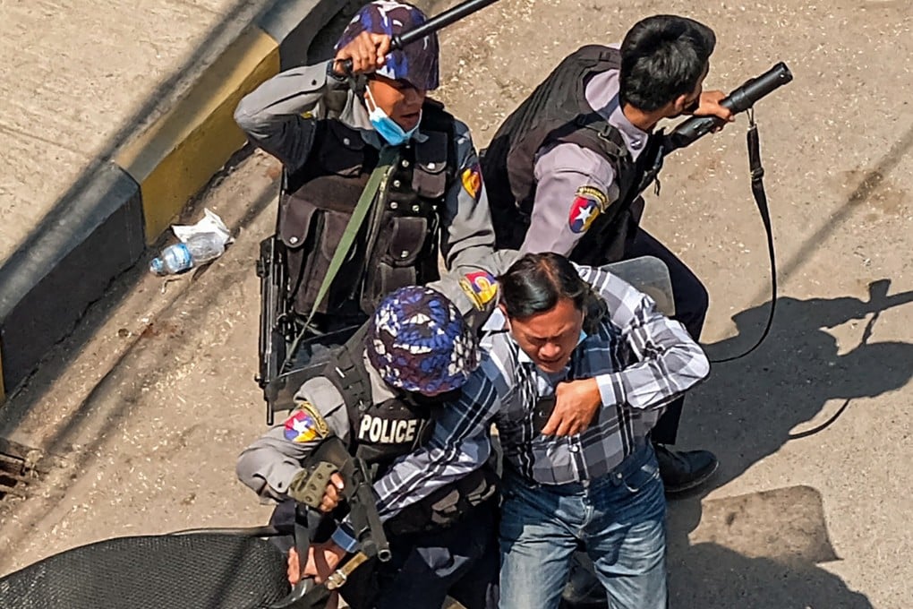 Security forces crackdown on demonstrations by protesters against the military coup in Myanmar in February 2021. Photo: AFP