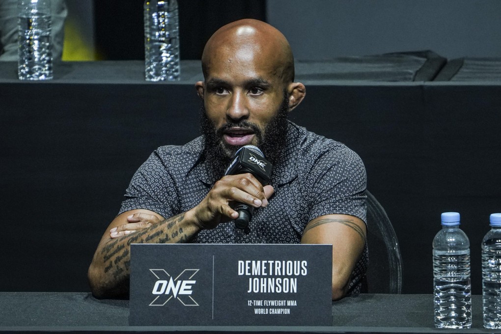 Demetrious Johnson speaks to the media at the ONE X press conference at Singapore Indoor Stadium. Photos: ONE Championship