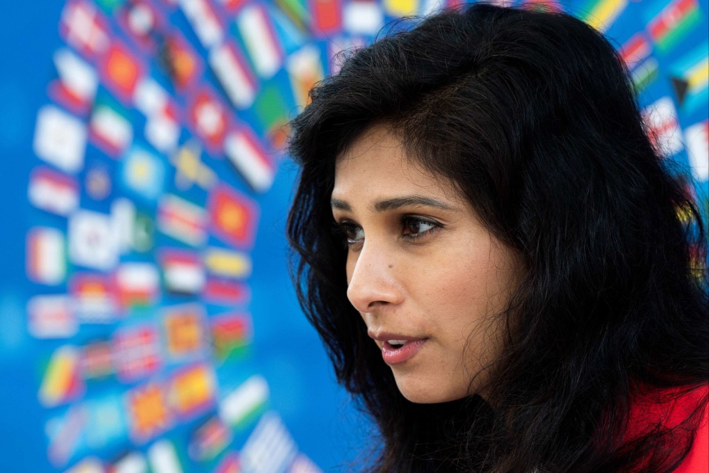 Gita Gopinath, first deputy managing director of the International Monetary Fund, speaks outside the institution’s headquarters in Washington, DC, on October 13, 2020. International organisations have exhibited nuanced differences in their statements on the war in Ukraine. The IMF vowed to support Ukraine on the financing and policy fronts. Photo: AFP
