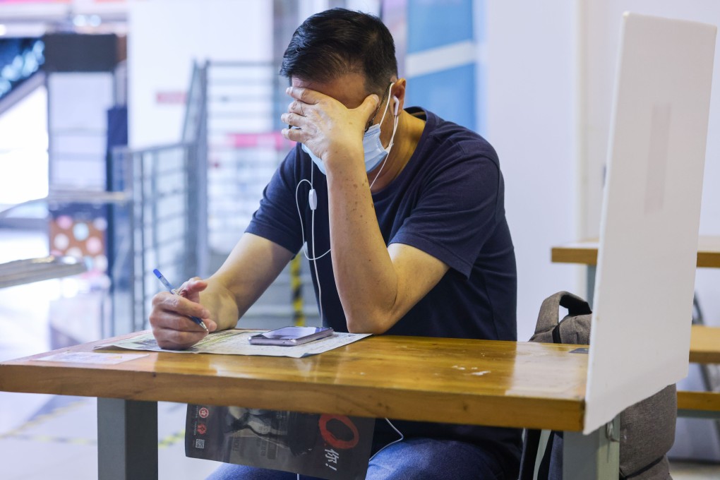 A man reads through job notices at Dragon Centre, Sham Shui Po. Photo: Dickson Lee
