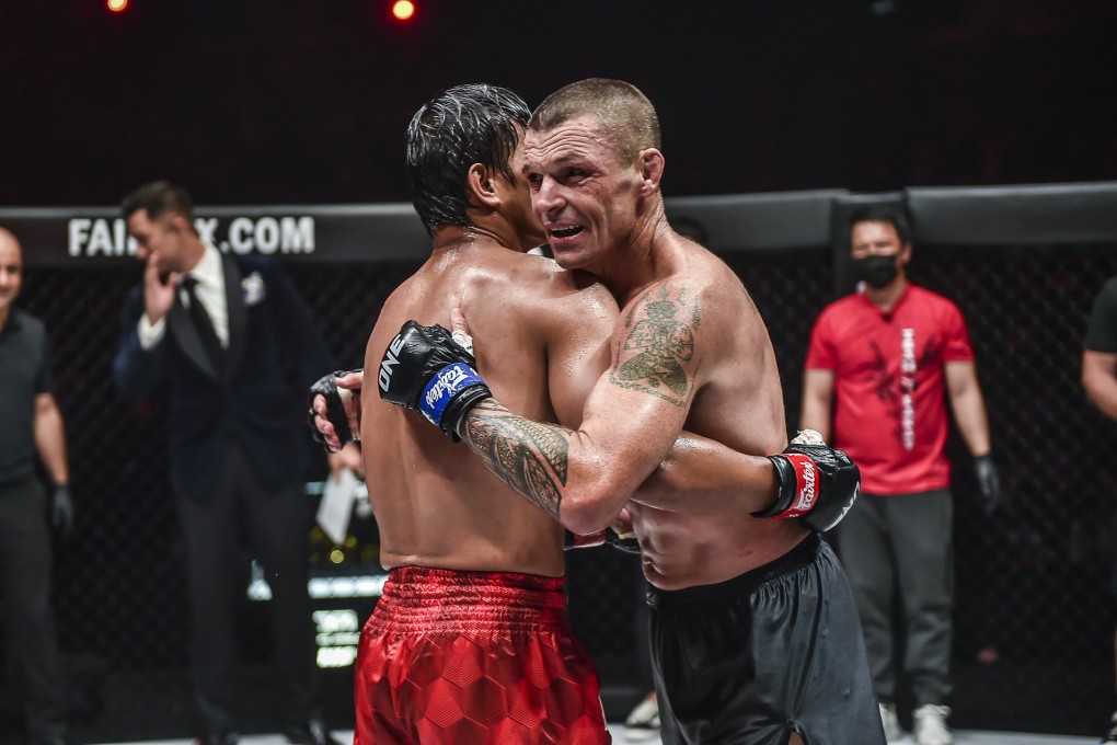 Eduard Folayang and John Wayne Parr (right) embrace after their fight at ONE X. Photo: ONE Championship.