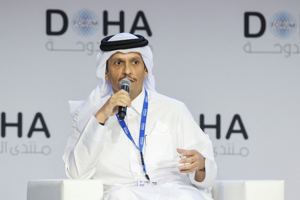 Qatar’s Foreign Minister Sheikh Mohammed bin Abdulrahman bin Jassim al-Thani speaks at the Doha Forum in Doha, Qatar on March 26. Photo Reuters
