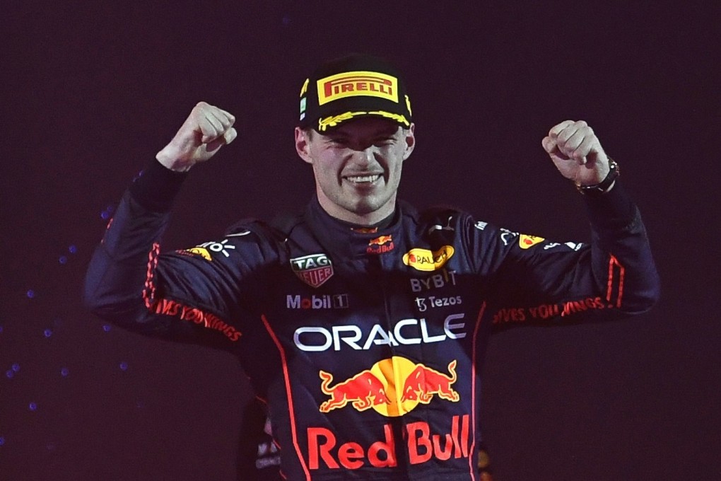 Dutch Formula One driver Max Verstappen celebrates on the podium after winning the Saudi Arabian Grad Prix. Photo: EPA-EFE