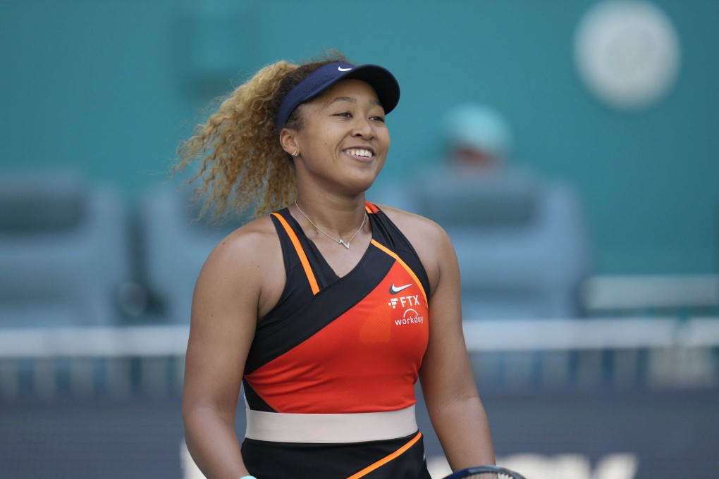 Naomi Osaka smiles after beating Alison Riske at the Miami Open. Photo: AFP