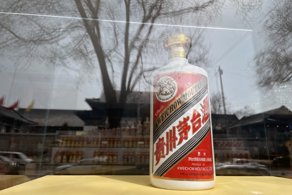 A bottle of Kweichow Moutai is displayed at a liquor store in Beijing. Photo: Simon Song