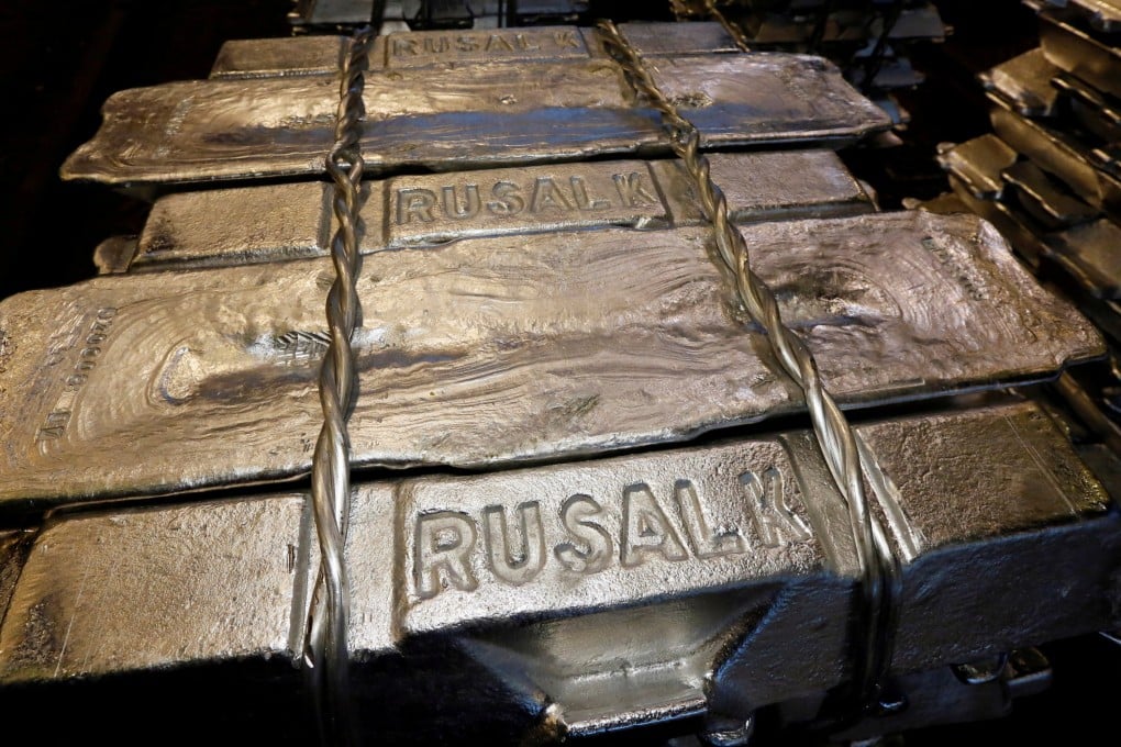 Aluminium ingots are seen stored at the foundry shop of Rusal’s Krasnoyarsk smelter in Russia on October 3, 2018. Photo: Reuters