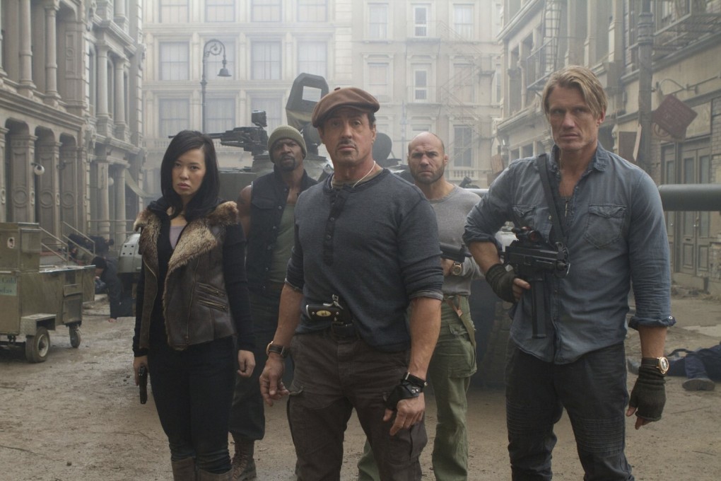 (From left:) Yu Nan, Terry Crews, Sylvester Stallone, Randy Couture and Dolph Lundgren in a still from The Expendables 2.