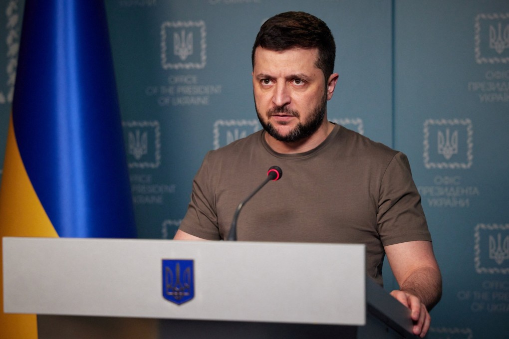 Ukraine’s President Volodymyr Zelensky speaks in Kyiv on Tuesday. Photo: Ukrainian Presidential Press Service via Reuters