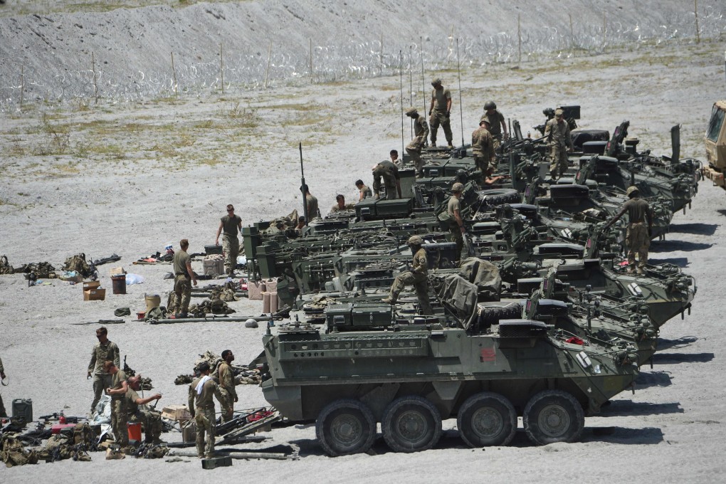 US Army Stryker armoured fighting vehicles at Crow Valley in Capas, Tarlac province. Photo: AFP
