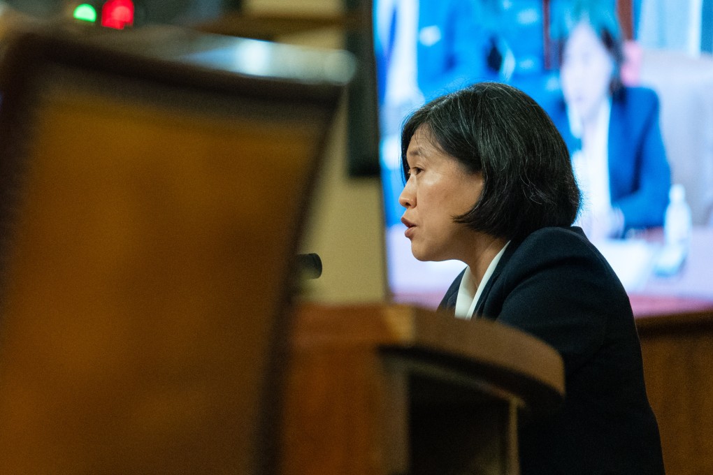 Katherine Tai, the US trade representative, speaking at a House Ways and Means Committee hearing in Washington on Wednesday. Photo: Bloomberg
