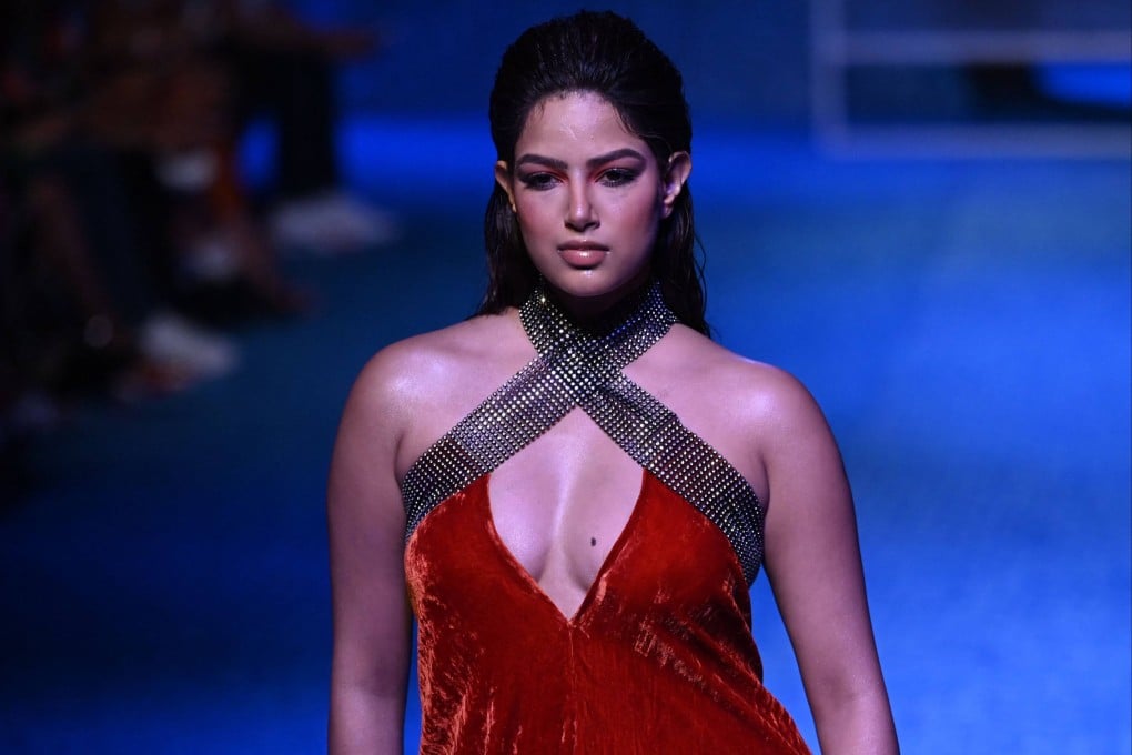 Harnaaz Sandhu, Miss Universe 2021, during a fashion show in New Delhi on March 26. Online trolls criticised her appearance. Photo: AFP