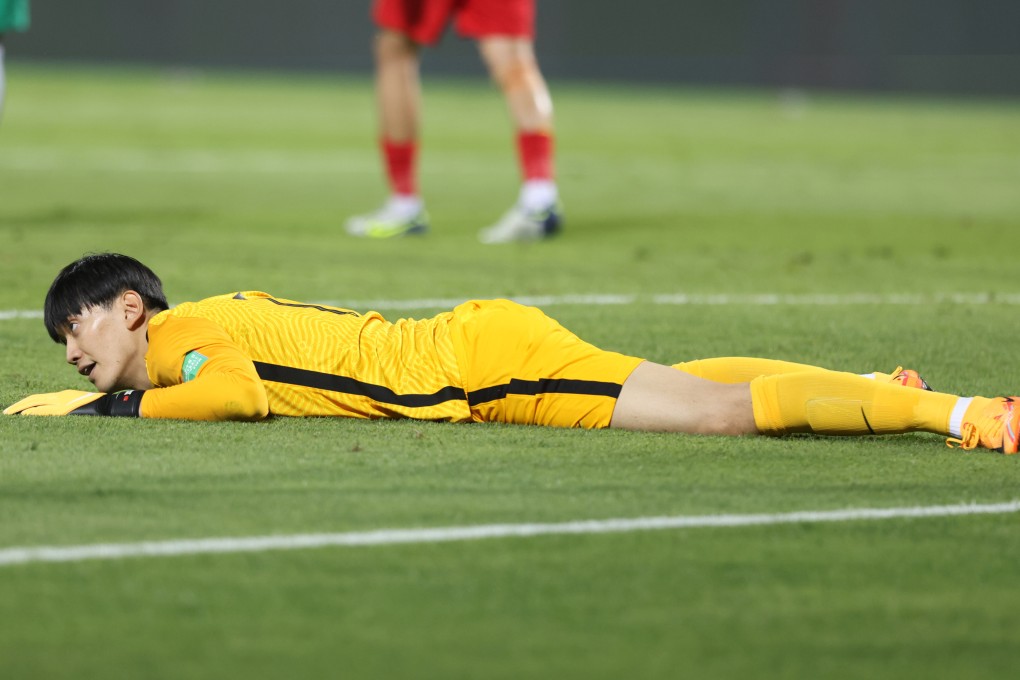 China goalkeeper Yan Junling in a Fifa World Cup Qatar 2022 Asian Qualifier event group game against Saudi Arabia in the United Arab Emirates. Photo: Xinhua