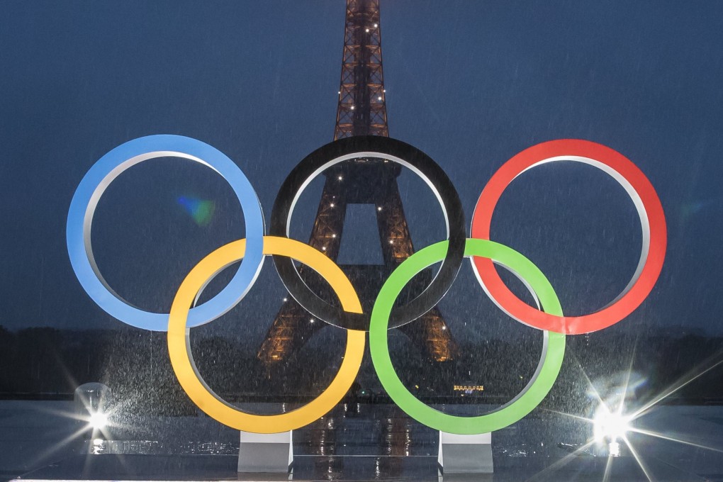 The Olympic rings are unveiled in a ceremony at Place du Trocadero next to the Eiffel Tower after Paris wins the 2024 Olympic Games bid in 2017. Photo: EPA