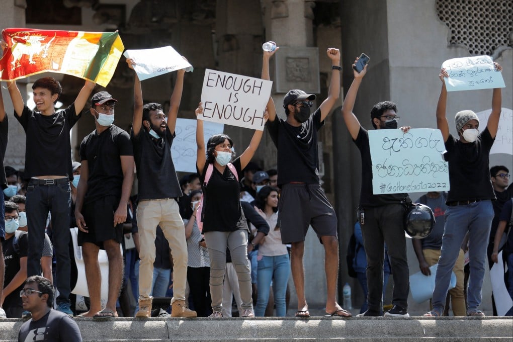 People shout slogans against Sri Lanka’s President Gotabaya Rajapaksa and demand that Rajapaksa family politicians step down, during a protest amid the country’s economic crisis, in Colombo, Sri Lanka, on Monday. Photo: Reuters