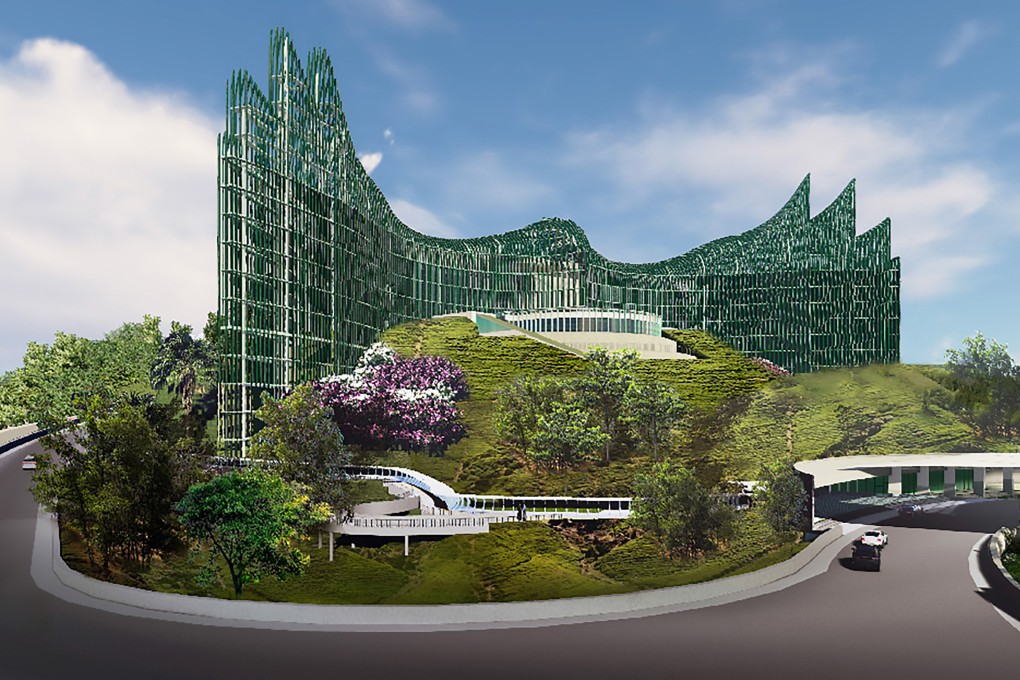 A computer-generated imageashows a design illustration of Indonesia’s future presidential palace as part of the country’s relocation of its capital from slowly sinking Jakarta to a site 2,000 kilometres away on jungle-clad Borneo island that will be named Nusantara. Photo: Handout/Nyoman Nuarta/AFP