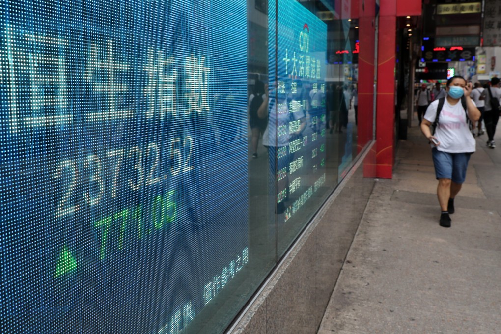An electronic board showing the closing Hang Seng Index level outside a bank in Mong Kok, Hong Kong. Photo: Edmond So