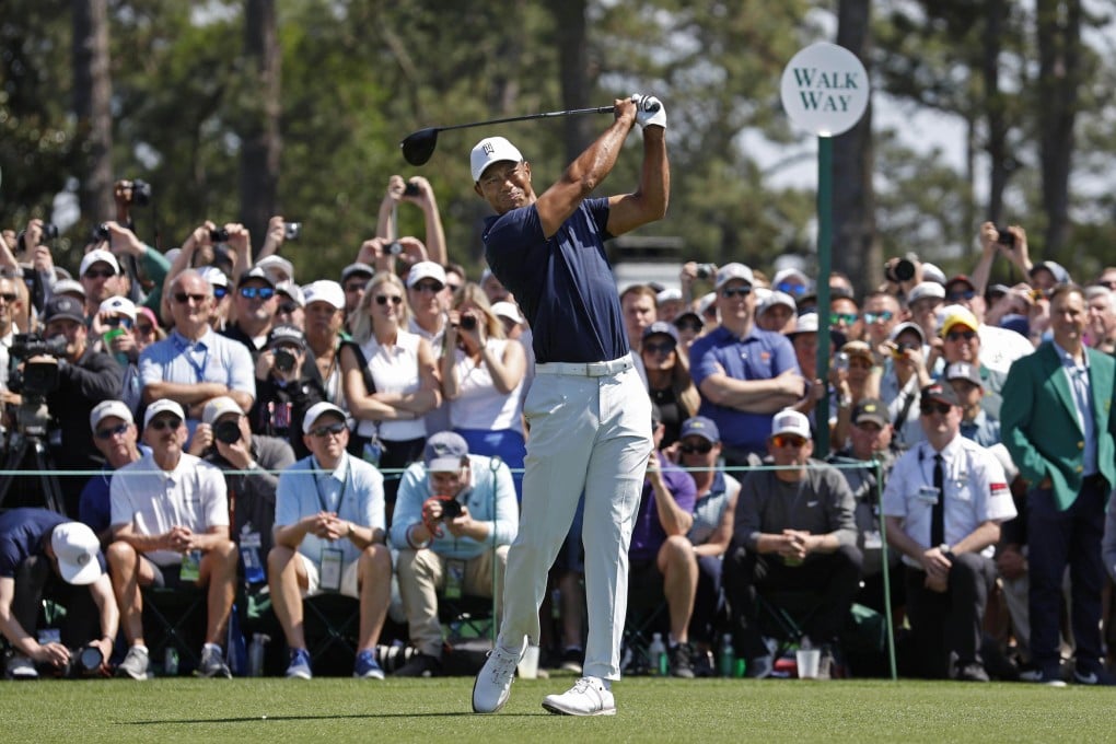 Tiger Woods of the United States plays a practice round ahead of the Masters Tournament at Augusta National Golf Club in Augusta, Georgia. Photo: Kyodo