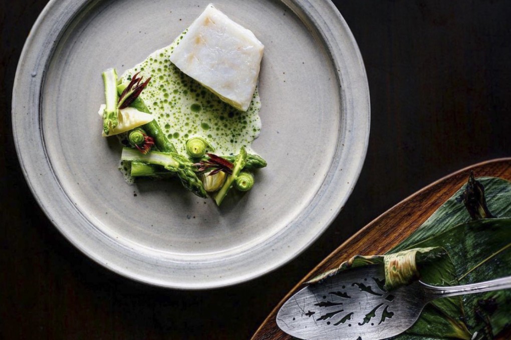 Sea bream steamed in bamboo leaf, spring bamboo and asparagus, Chinese toon, whey sauce from Ensue in Shenzhen, one of four restaurants in China on the 2022 Asia’s 50 Best list. Photo: Instagram/@ensue_sz