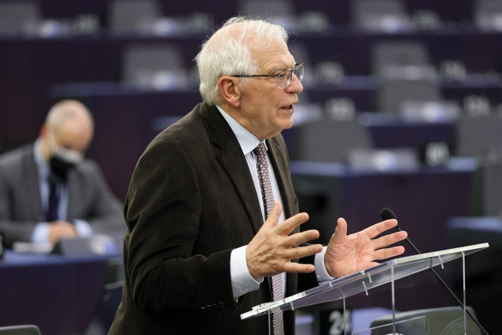 European Union foreign policy chief Josep Borrell speaks at the European Parliament in Strasbourg, France, on Tuesday. Photo: EPA-EFE