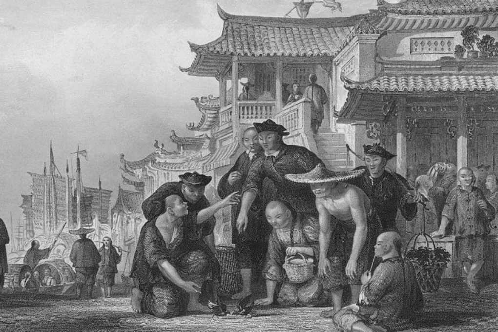 A scene of Canton barge men fighting quails from China Illustrated (1843) by Thomas Allom. Canton, the postal romanisation name for Guangzhou, originated from Cantão, the name coined by the Portuguese. Photo: Getty Images
