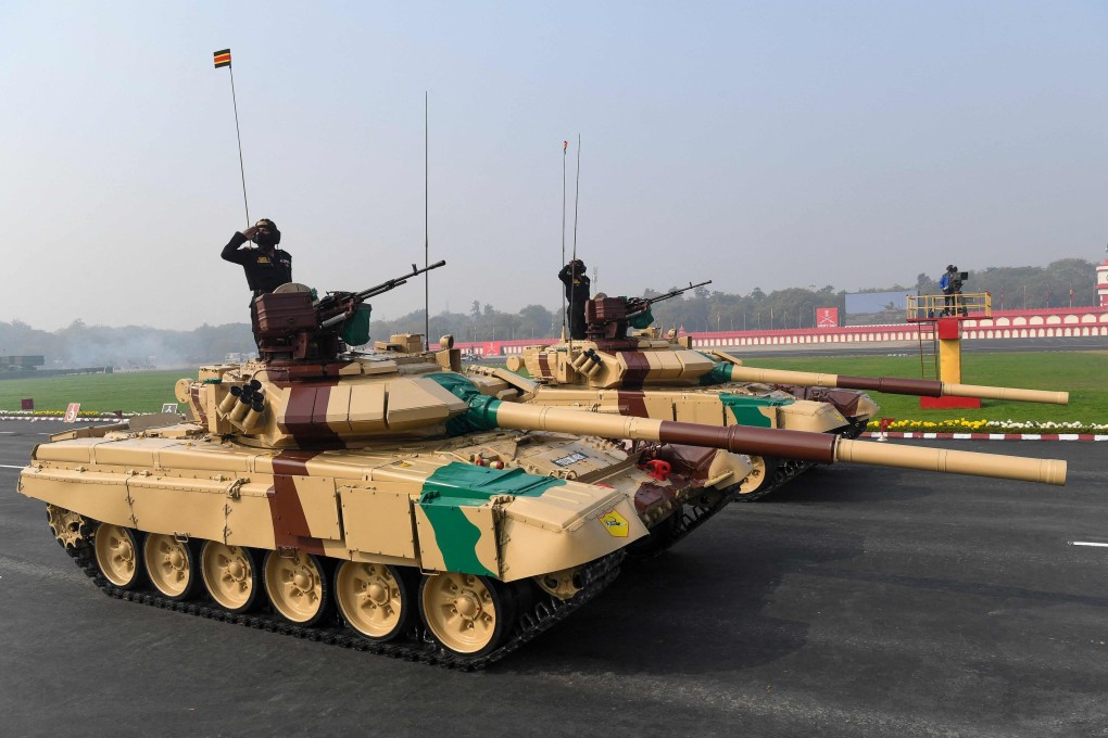 Soldiers in Russian-made T-90 tanks celebrate India’s 73rd Army Day in New Delhi in January 2021. India is the world’s largest buyer of Russian weapons. Photo: AFP