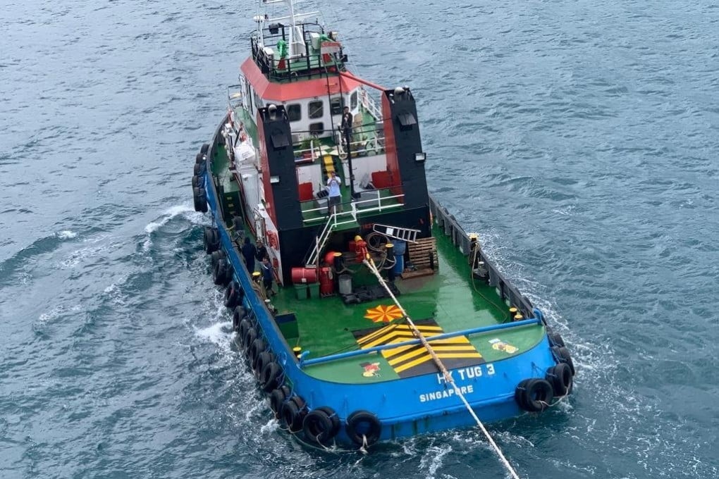 The tugboat looking for missing divers off Mersing coast in Johor.