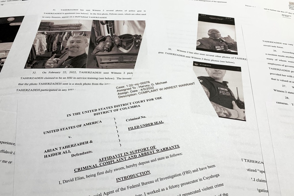 Affidavit to support the arrest of Arian Taherzadeh and Haider Ali. Federal prosecutors have charged the two men they say were posing as federal agents, giving free apartments and other gifts to US Secret Service agents, including one who worked on the first lady’s security detail. Both were taken into custody as more than a dozen FBI agents charged into a luxury apartment building in Southeast Washington on Wednesday. Photo: AP