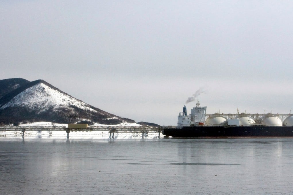 A Japanese liquefied natural gas (LNG) carrier anchored near an LNG plant on the Russian island of Sakhalin. File photo: Reuters