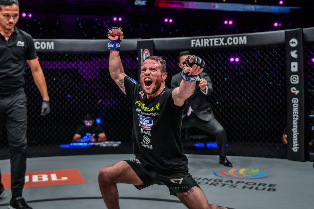 Jarred Brooks celebrates beating Hiroba Minowa. Photo: ONE Championship.