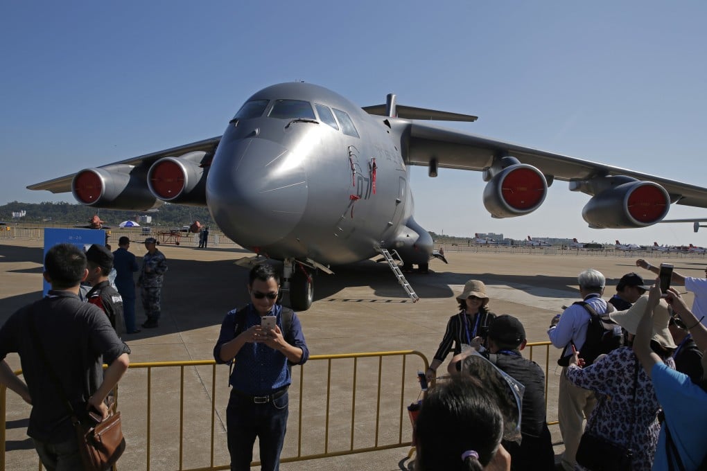 A Y-20 transport aircraft on display at Airshow China in Zhuhai city in 2018. Military experts said six Chinese Air Force Y-20 transport planes landed at Belgrade’s commercial airport on Saturday. Photo: AP