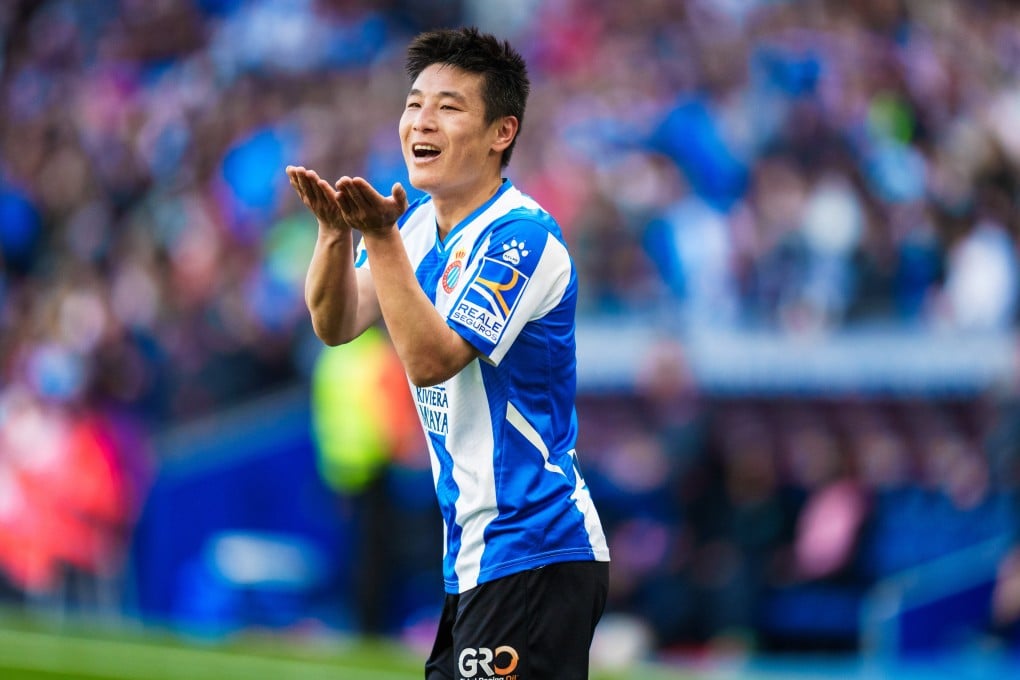 Espanyol’s Wu Lei celebrates his goal during a La Liga match between RCD Espanyol and RC Celta in Cornella, Spain. Photo: Xinhua