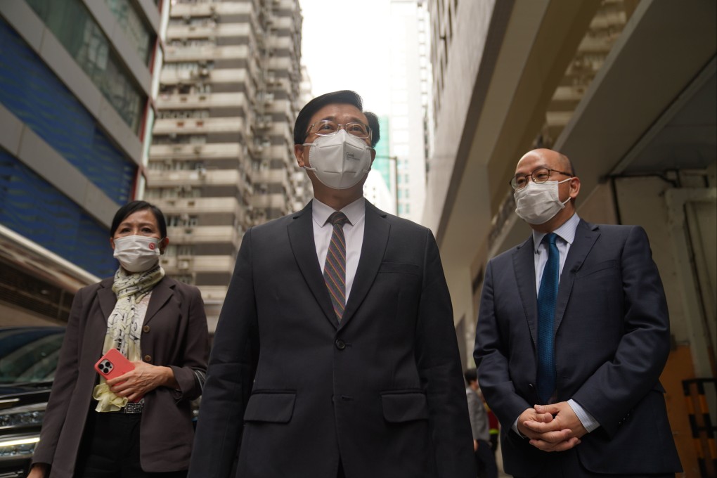 Chief executive hopeful John Lee visits an association for delegates to the nation’s top advisory body on Monday morning. Photo: Sam Tsang