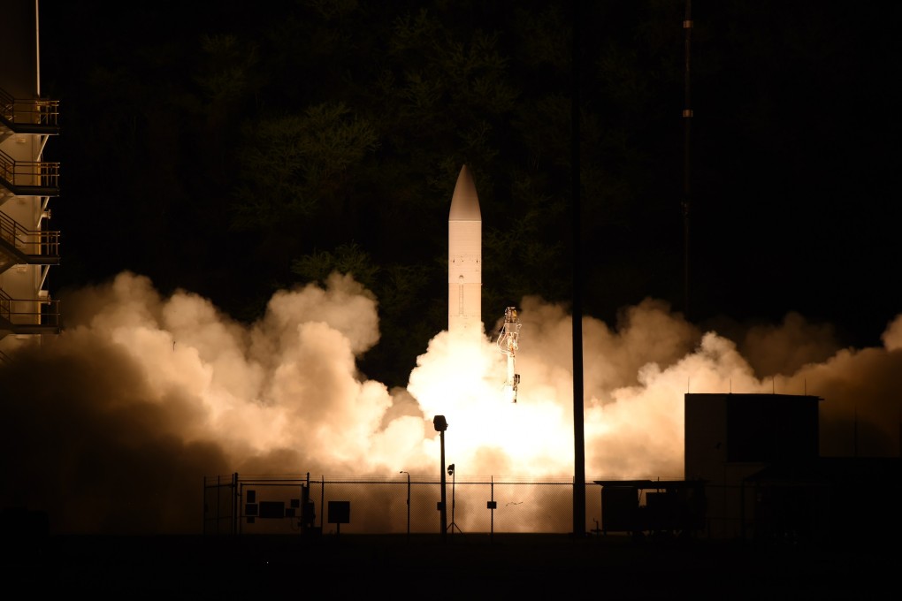 A hypersonic weapon system is launched from the Pacific Missile Range Facility in Kauai, Hawaii in March 2020, during a US Department of Defense flight experiment. Photo: AP